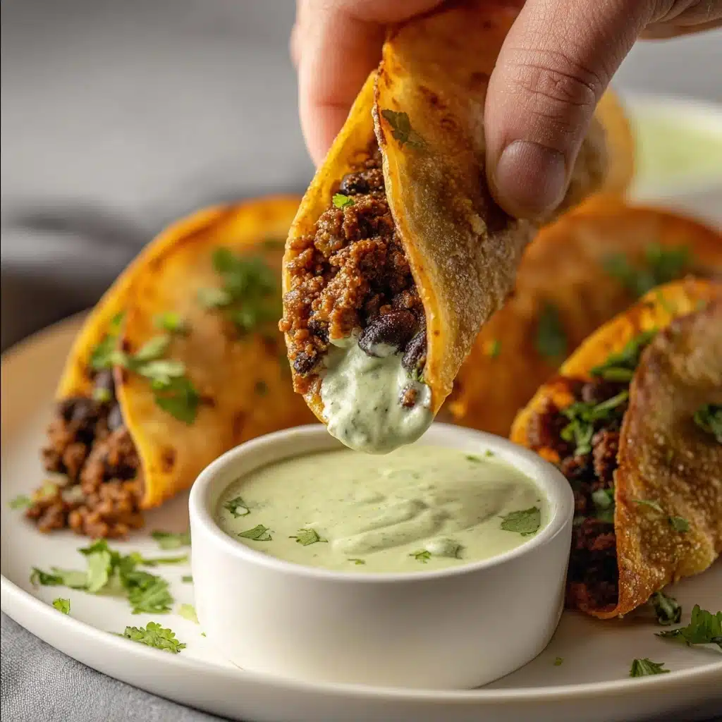 Crispy Baked Ground Turkey Tacos with Avocado Sauce Recipe - Recipe Image