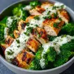 Grilled Chicken & Broccoli Bowls with Creamy Garlic Sauce Recipe