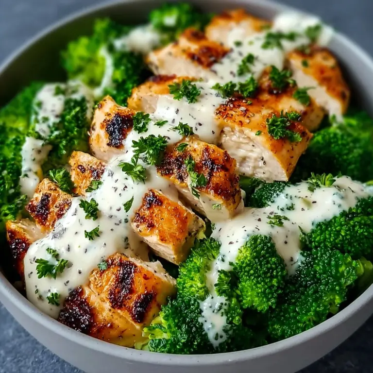 Grilled Chicken & Broccoli Bowls with Creamy Garlic Sauce Recipe