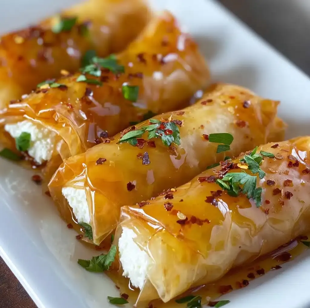 Oven Fried Feta Rolls with Chili Honey Recipe