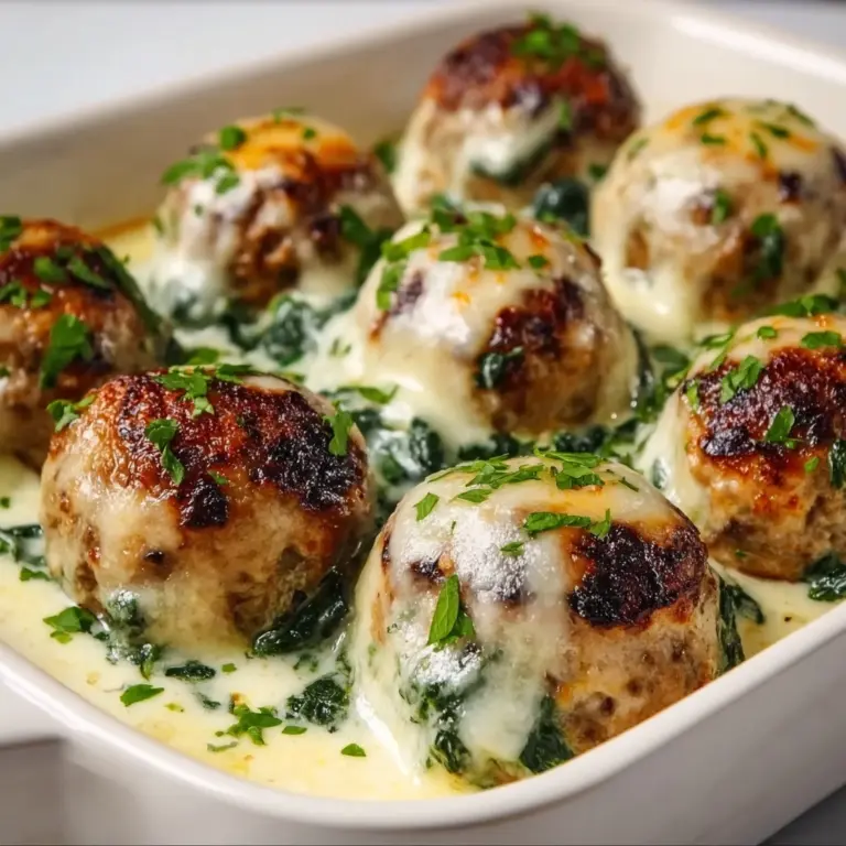 Baked Chicken Ricotta Meatballs with Spinach Alfredo Sauce Recipe