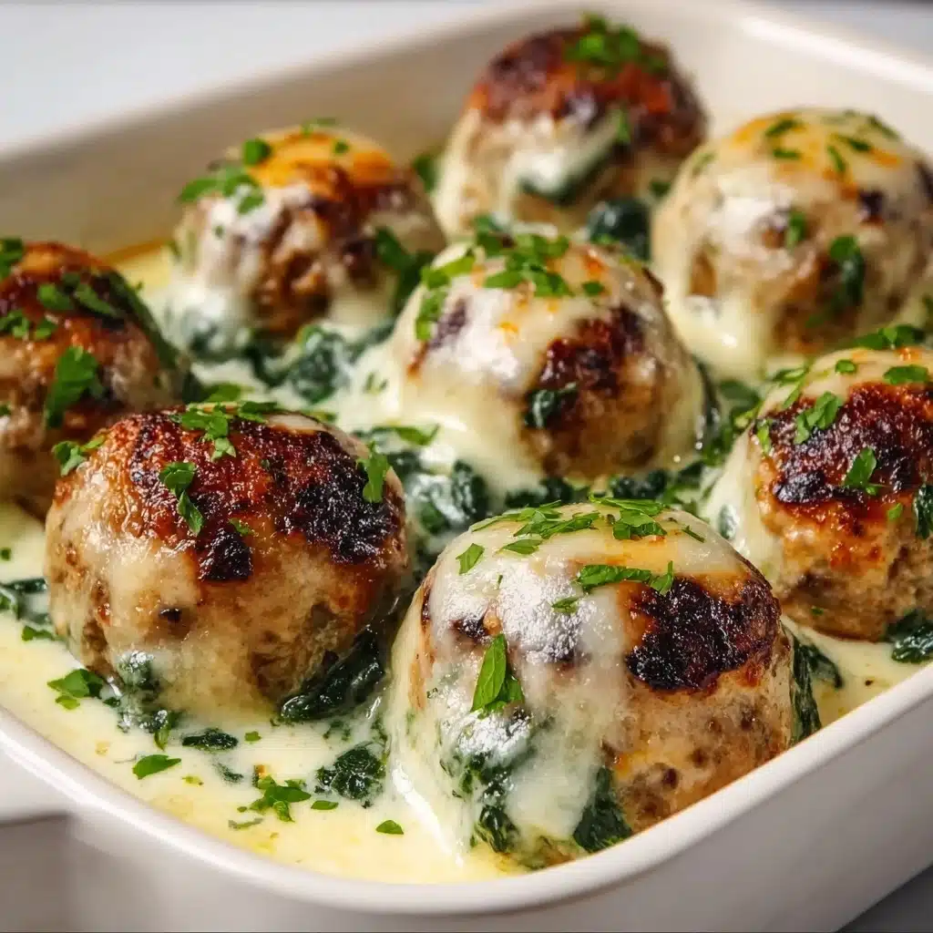 Baked Chicken Ricotta Meatballs with Spinach Alfredo Sauce Recipe - Recipe Image