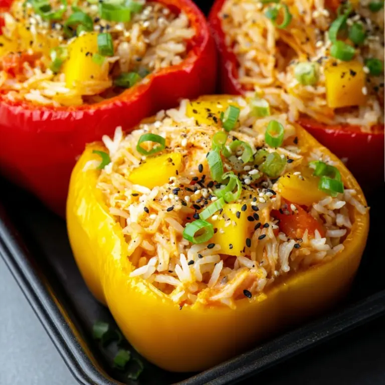 Teriyaki Pineapple Chicken Rice Stuffed Peppers