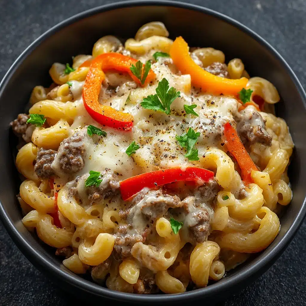 High-Protein Creamy Philly Cheesesteak Mac & Cheese Recipe - Recipe Image