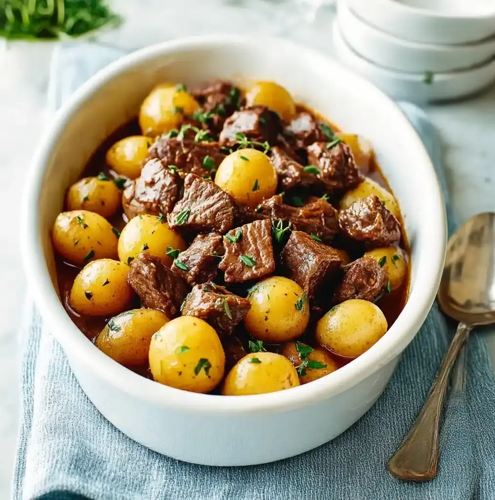 Crockpot Garlic Butter Beef Bites with Potatoes Recipe