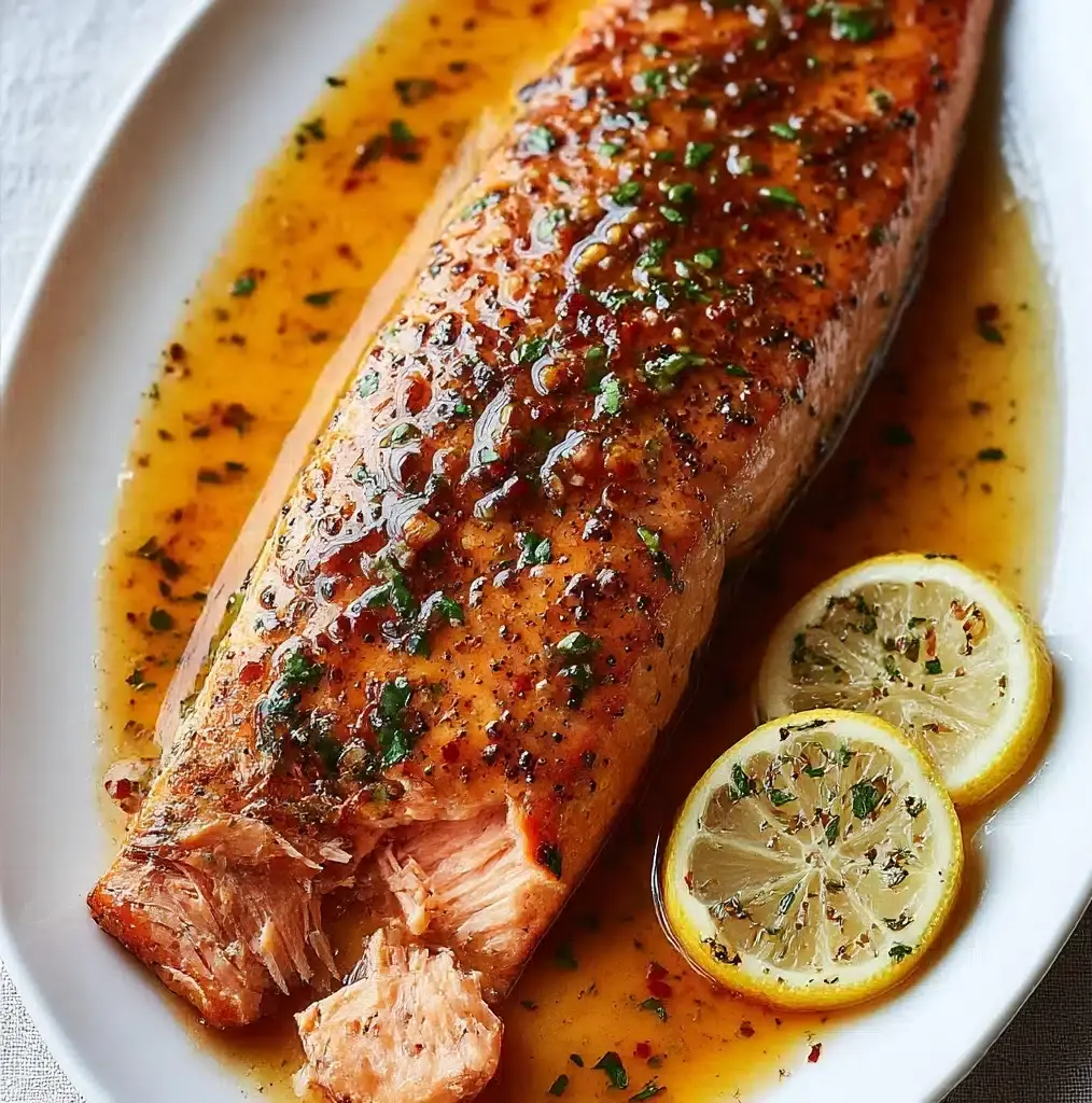Glazed Brown Sugar Soy Salmon with Garlic and Lemon