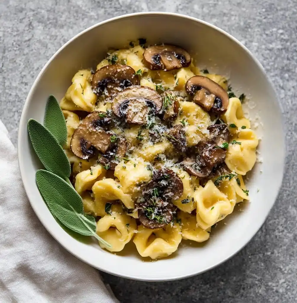 Cheese Tortellini with Butter, Mushrooms, and Crispy Sage Recipe