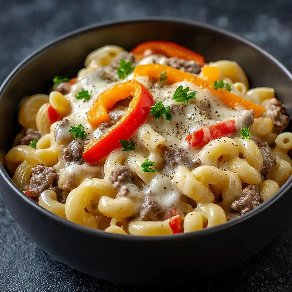 High-Protein Creamy Philly Cheesesteak Mac & Cheese Recipe - Recipe Image