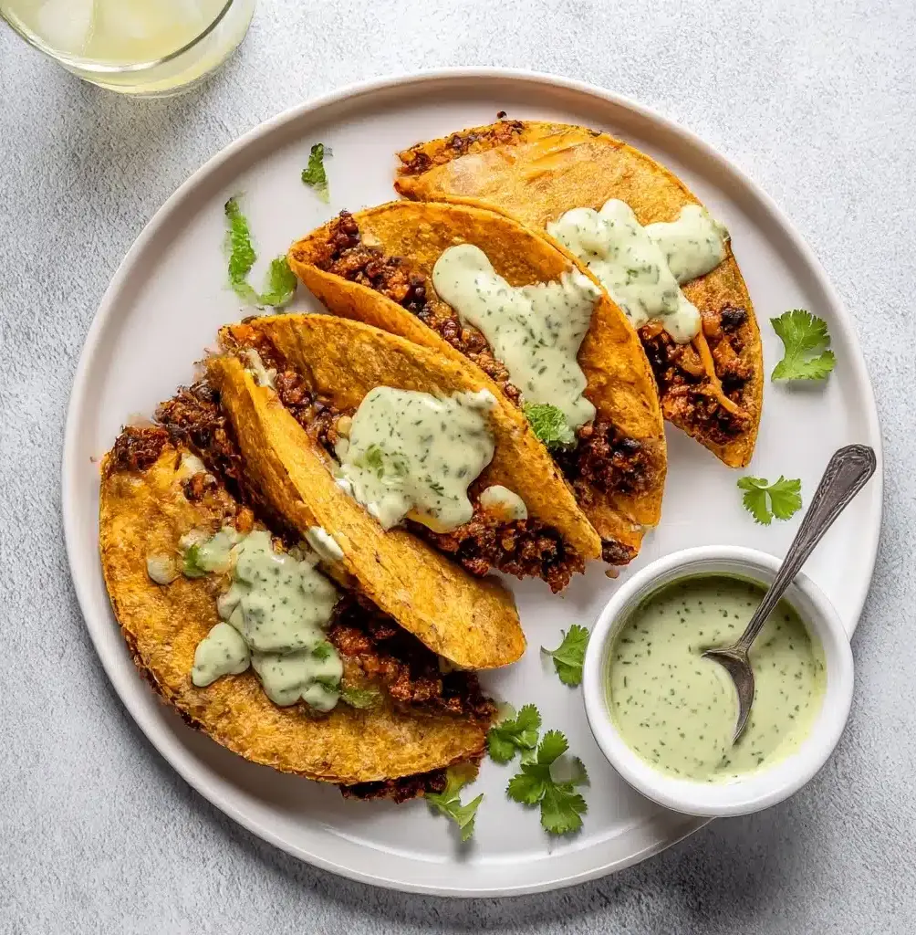 Crispy Baked Ground Turkey Tacos with Avocado Sauce Recipe