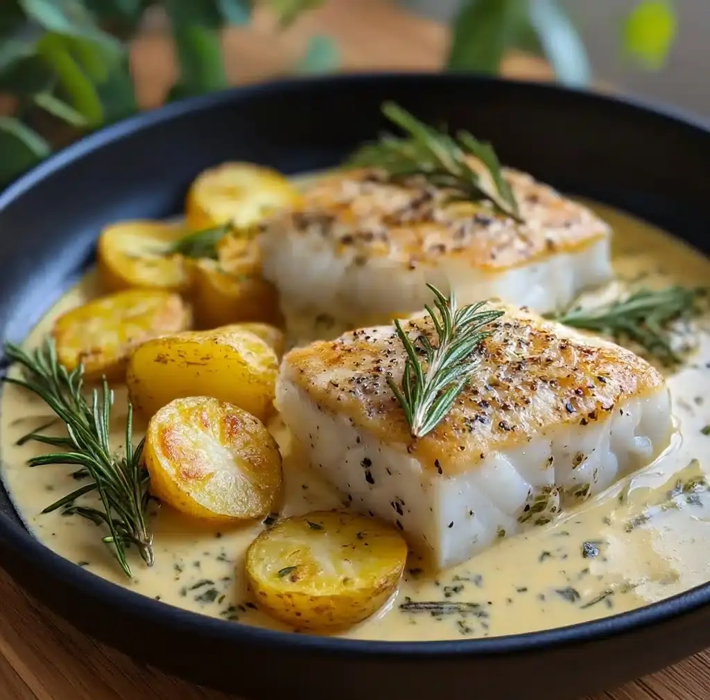 The best Cod & Potatoes in Rosemary Cream Sauce Recipe