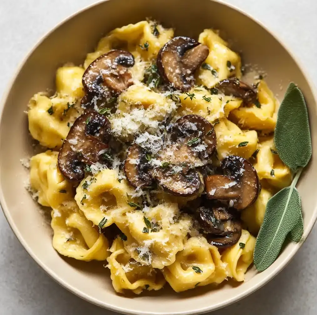 Cheese Tortellini with Butter, Mushrooms, and Crispy Sage Recipe