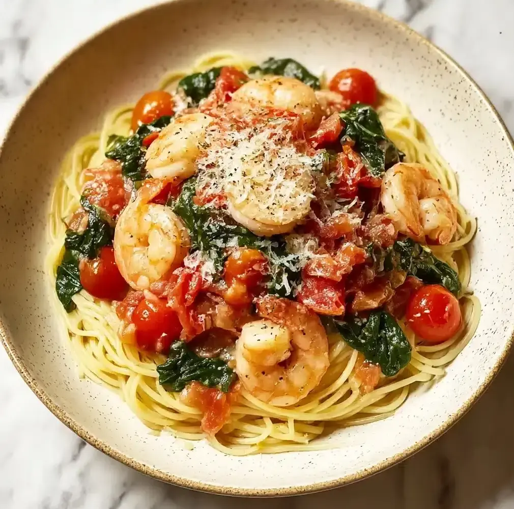 Tomato Spinach Shrimp Pasta Recipe