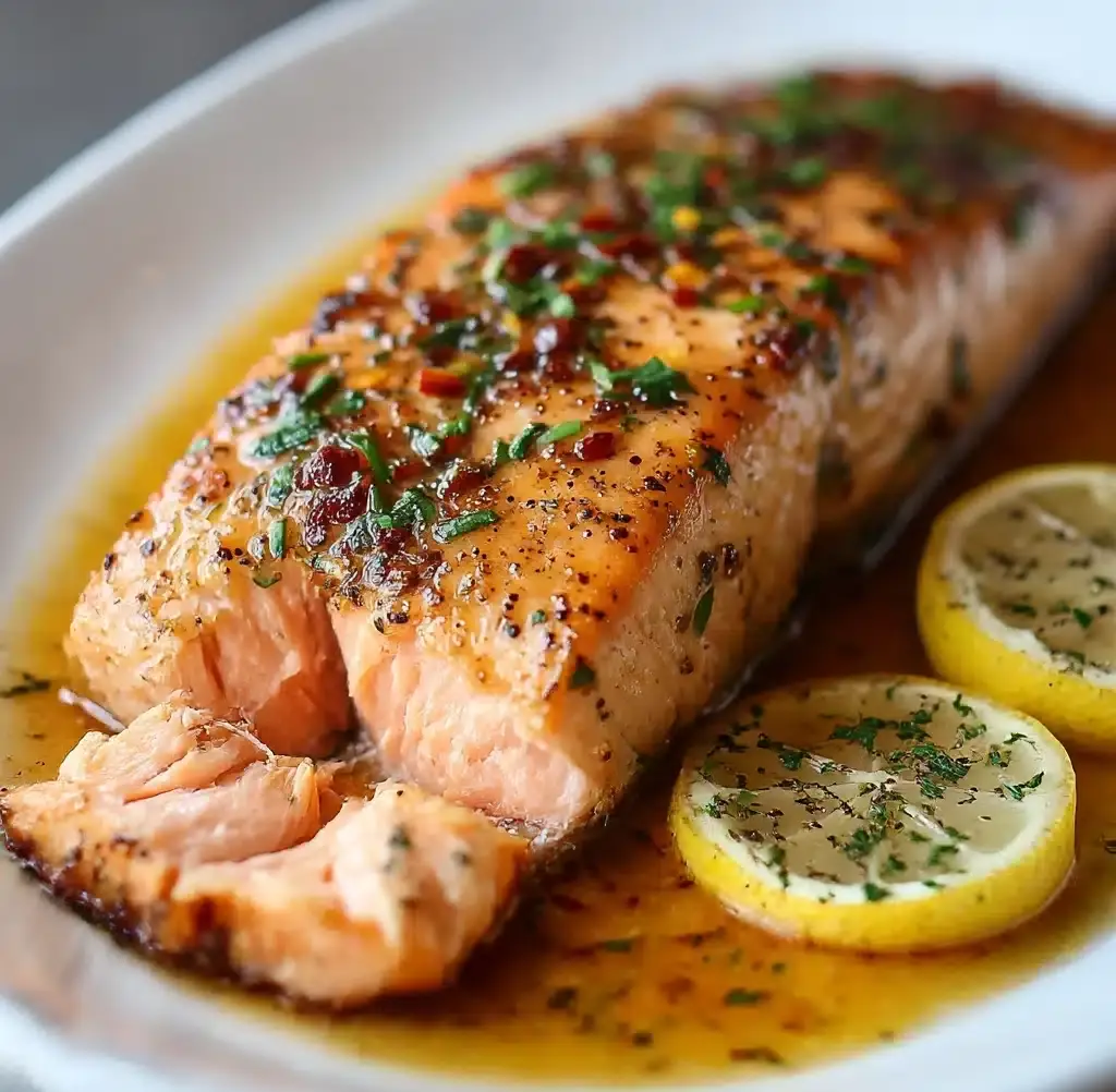 Glazed Brown Sugar Soy Salmon with Garlic and Lemon