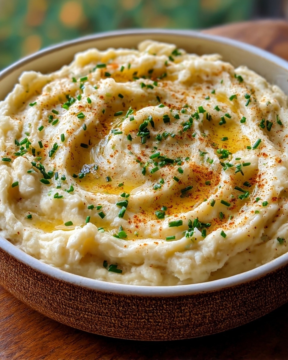 A close-up of a wooden bowl filled with creamy mashed potatoes that have a golden brown toasted top layer with uneven peaks and small browned spots. The mashed potatoes have a smooth and slightly chunky texture and are garnished evenly with small pieces of bright green chopped chives. The bowl is placed on a wooden board with a softly blurred background, and the surface beneath has a white marbled texture. photo taken with an iphone --ar 4:5 --v 7