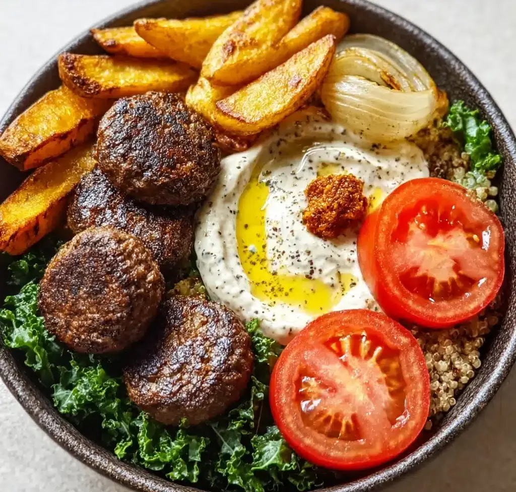 Burger Bowls with Caramelized Onion Aioli Recipe