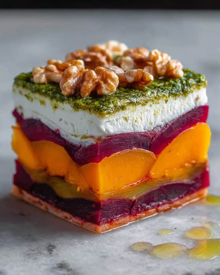 Sweet Potato & Beet Stacks with Pesto, Burrata & Walnuts Recipe