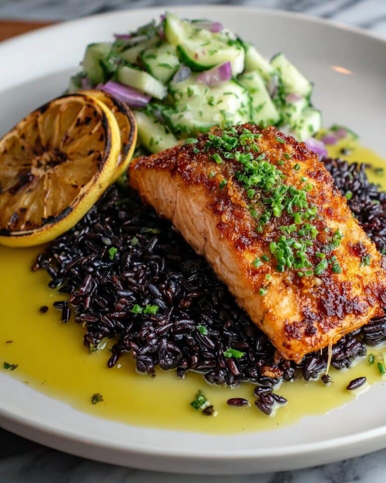 Miso Salmon with Black Rice and Coconut Cucumber Salad Recipe