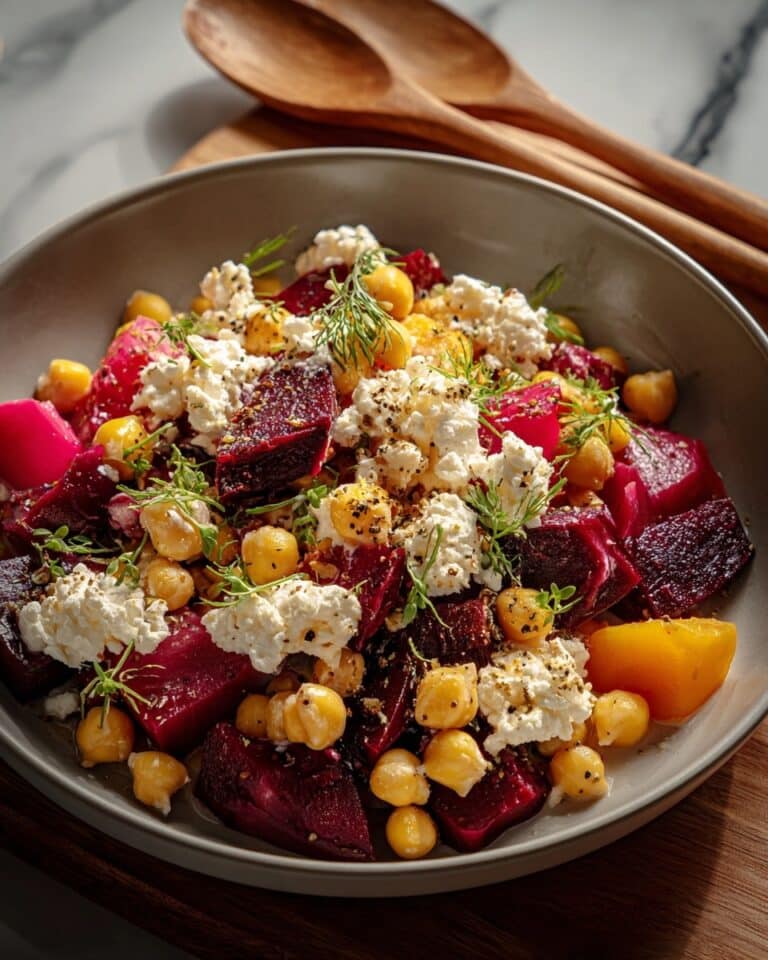Chickpea, Beet & Feta Salad with Lemon-Garlic Vinaigrette Recipe