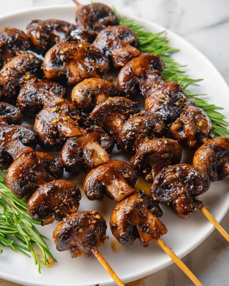 Balsamic Garlic Grilled Mushroom Skewers Recipe