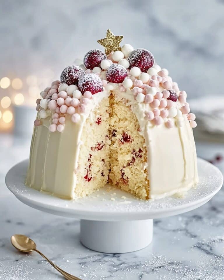 White Christmas Crackle Surprise Cake Recipe