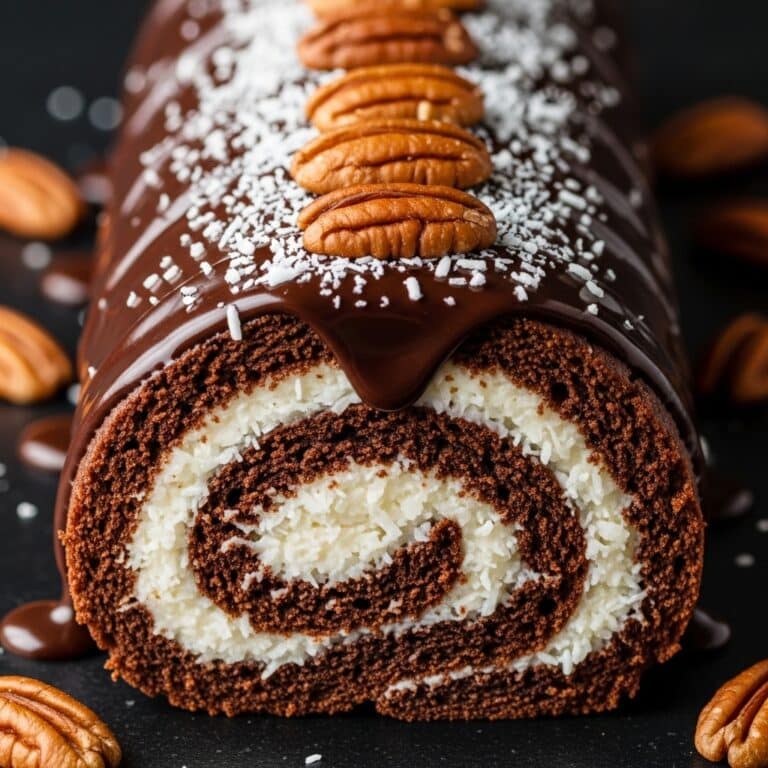 German Chocolate Cake Roll: Decadent Coconut and Pecan Filled Dessert Recipe
