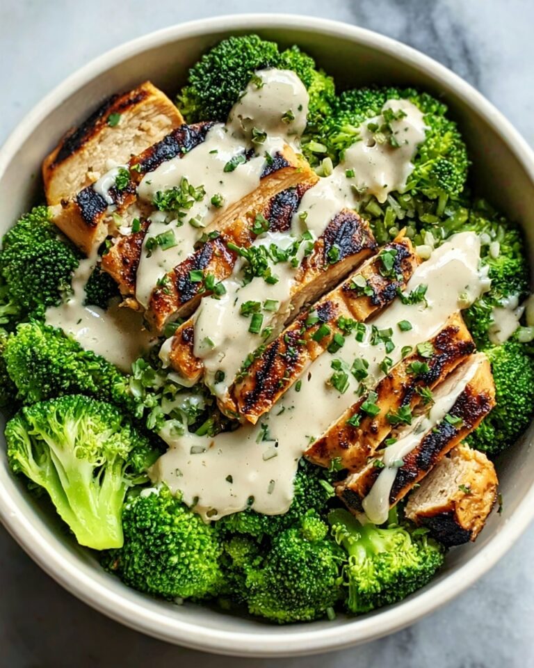 Grilled Chicken & Broccoli Bowls with Creamy Garlic Sauce Recipe